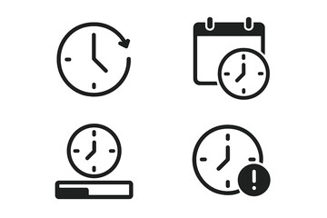 Essential black and white icons for time management scheduling progress alert and history