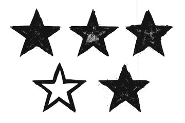 Obraz premium Set of five distressed hand drawn star shapes with rough charcoal texture