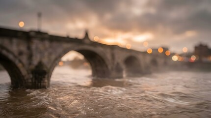 Blurry Bridge Over River at Sunset