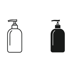 Two icons of a liquid soap dispenser one outline and one solid black