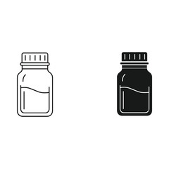 Two simple bottle icons one outline and one solid black