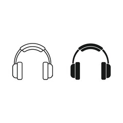 Two headphone icons one outlined and one solid black on white background