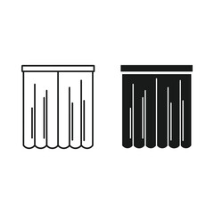 Simple line art and silhouette icons of pleated curtains