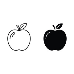 Simple outline and silhouette of a fresh apple with a leaf