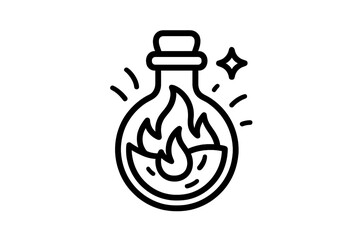 Magical flask containing burning flames and radiating energy