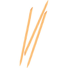 Three light brown wooden chopsticks angled diagonally on a transparent background representing Asian cuisine or dining utensils