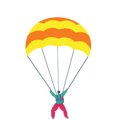 Person Skydiving with a Bright Orange and Yellow Parachute Against a Transparent Background