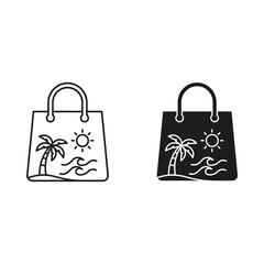 Two tote bags with tropical beach scene illustration