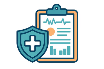 Obraz premium Medical insurance protection concept with shield and health report on clipboard