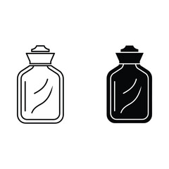 Two hot water bottle icons one outline and one solid black