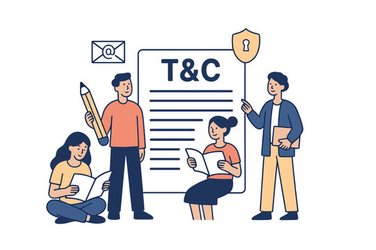 Colleagues analyzing legal contract details and terms of service with security protection