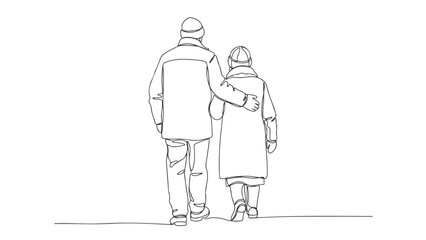 Line art of elderly couple in continuous one line drawing style symbol of love and companionship