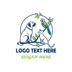 Dog Cat and Bird Pet Care Logo Vector for Veterinary Clinic, Animal Hospital and Pet Shop Branding