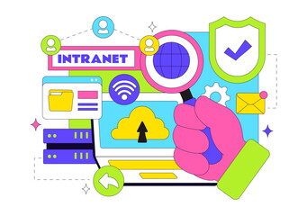 Intranet Internet Network Connection Technology Vector Illustration to Share Confidential Company Information and Website in a Flat Cartoon Background