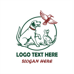 Dog Cat and Bird Pet Care Logo Vector for Veterinary Clinic, Animal Hospital and Pet Shop Branding