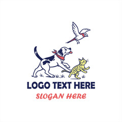 Dog Cat and Bird Pet Care Logo Vector for Veterinary Clinic, Animal Hospital and Pet Shop Branding