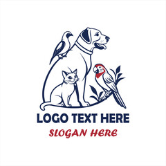 Dog Cat and Bird Pet Care Logo Vector for Veterinary Clinic, Animal Hospital and Pet Shop Branding