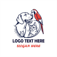 Dog Cat and Bird Pet Care Logo Vector for Veterinary Clinic, Animal Hospital and Pet Shop Branding