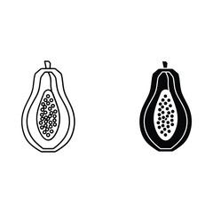 Two stylized papaya fruit icons one outline and one filled silhouette