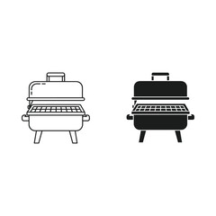 Simple outline and solid black icon of a barbecue grill
