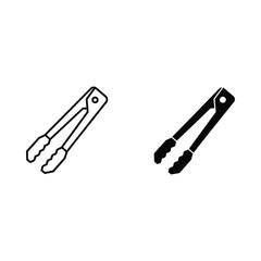 Two styles of kitchen tongs one line drawing and one solid black silhouette
