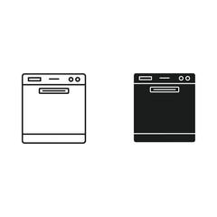 Modern dishwasher icon outline and filled silhouette on white background