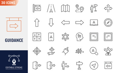Guidance icon set. Outline Icon Collection. Vector illustration. Editable stroke