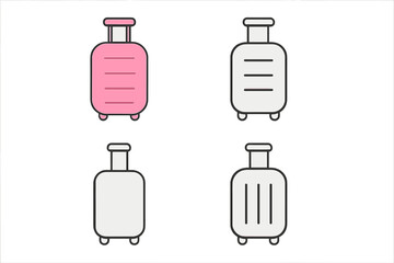 Four stylized rolling suitcases for travel, vacation, airport, and baggage claim