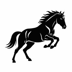 Black silhouette of a powerful horse rearing up.