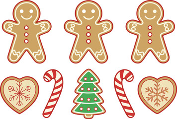 Christmas Gingerbread Clipart Set. Gingerbread Cookie Christmas Illustration. Holiday Gingerbread Clipart Design. Cute Christmas Gingerbread Artwork. Festive  Gingerbread Cookies Christmas Set