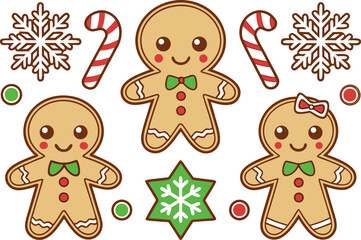 Christmas Gingerbread Clipart Set. Gingerbread Cookie Christmas Illustration. Holiday Gingerbread Clipart Design. Cute Christmas Gingerbread Artwork. Festive  Gingerbread Cookies Christmas Set