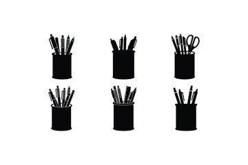 Vertical Brush-Like Object Silhouette Set