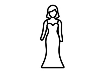 Minimalist outline icon of a woman in a long elegant evening dress