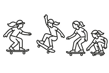 Female skateboarders performing tricks and riding in dynamic action poses