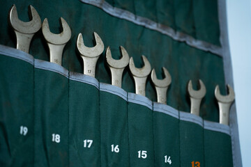 Wrenches by size in a case