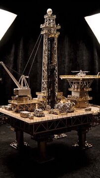 Detailed model of a steel offshore drilling platform with multiple structures