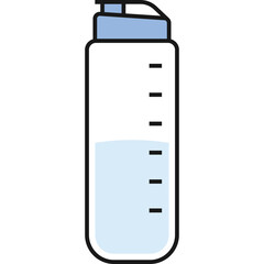 Transparent Clear Plastic Water Bottle With Blue Lid And Measurement Markings Half Filled With Light Blue Liquid Isolated On White Background Studio Shot