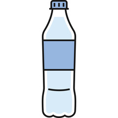 Simple Line Art Icon Of A Clear Plastic Water Bottle With A Light Blue Label And A Blue Cap On A Transparent Background