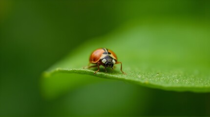 Naklejka premium a ladybug on a green leaf