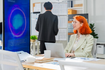 business professional uses an AI-powered assistant and big data analytics on a smartphone to strategize fintech consulting, financial planning, and data-driven investment insights within a modern