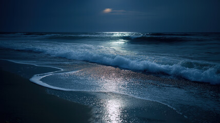 Moonlit night seaside waves beach moonlight natural scene, wallpaper poster design photography background material