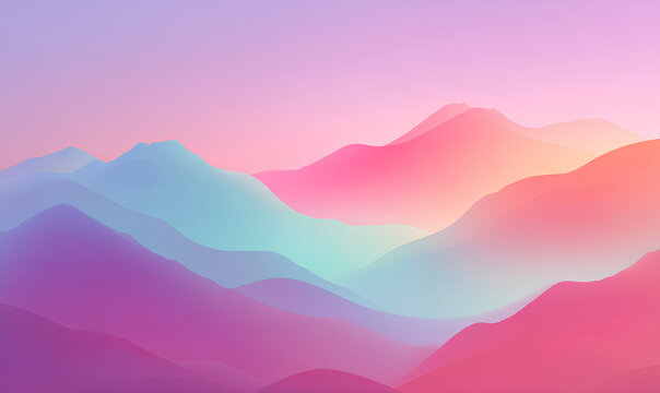 Abstract landscape with smooth, undulating hills in gradient pastel colors under a soft sky