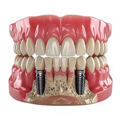 A detailed 3D illustration showcasing a dental implant model with a cross-section view of the jawbone.