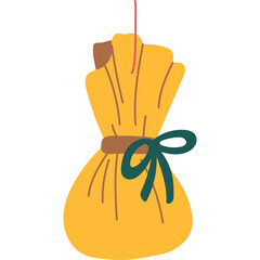Yellow Gift Bag Tied With a Green Ribbon Isolated on White Background Simple Flat Illustration