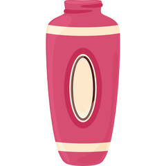 Pink Ceramic Bottle With Light Beige Oval Label And Horizontal Stripes Isolated On Transparent Background In Pixel Art Style