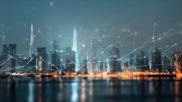 Abstract city building skyline metropolitan area with futuristic effects. Real estate and property development. Innovative architecture and engineering concept.