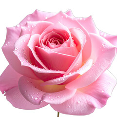 A stunning close-up of a delicate pink rose covered in glistening dew drops against a pure black background.