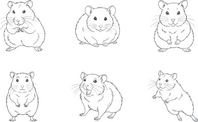 Different poses of hamsters blank line art set vector