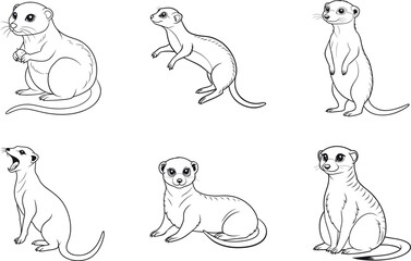 Different poses of meerkats blank line art set vector