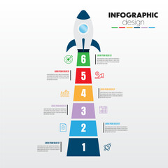 Rocket paper art infographic starts with 6 step vertical data templates.